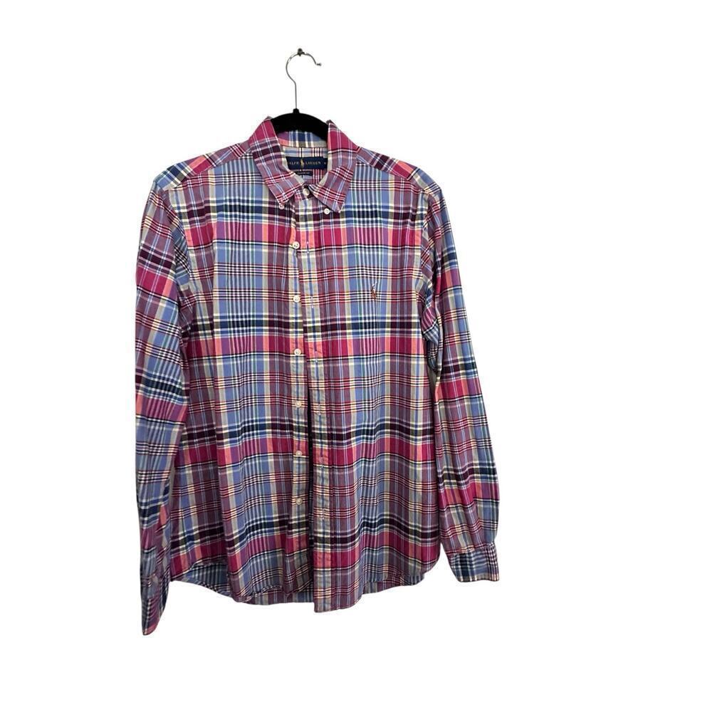 Polo Ralph Lauren Men's Classic Long Sleeve Blue Madras Button Up Shirt Size M